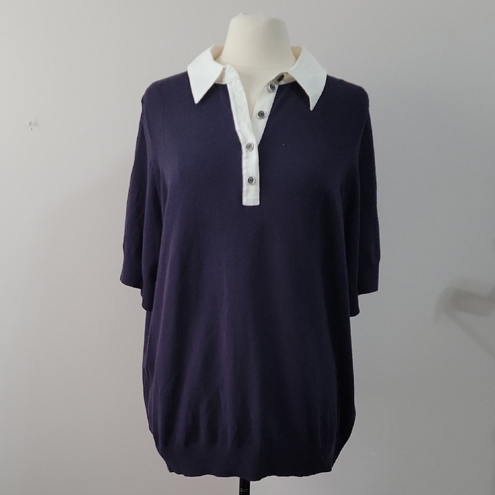 Lands' End Dark Blue Women Sweater with White Accents Cotton Size XXL